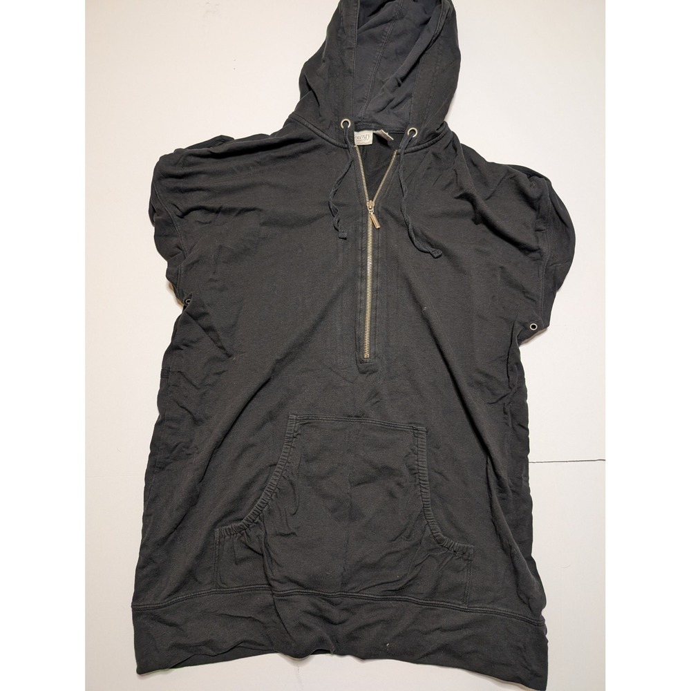 Zenergy by Chicos Black Pima Cotton Modal Half Zip Short Sleeve Hoodie Size 2 L